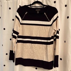 INC international concepts Women’s Striped Zipper Sweater Black and Tan